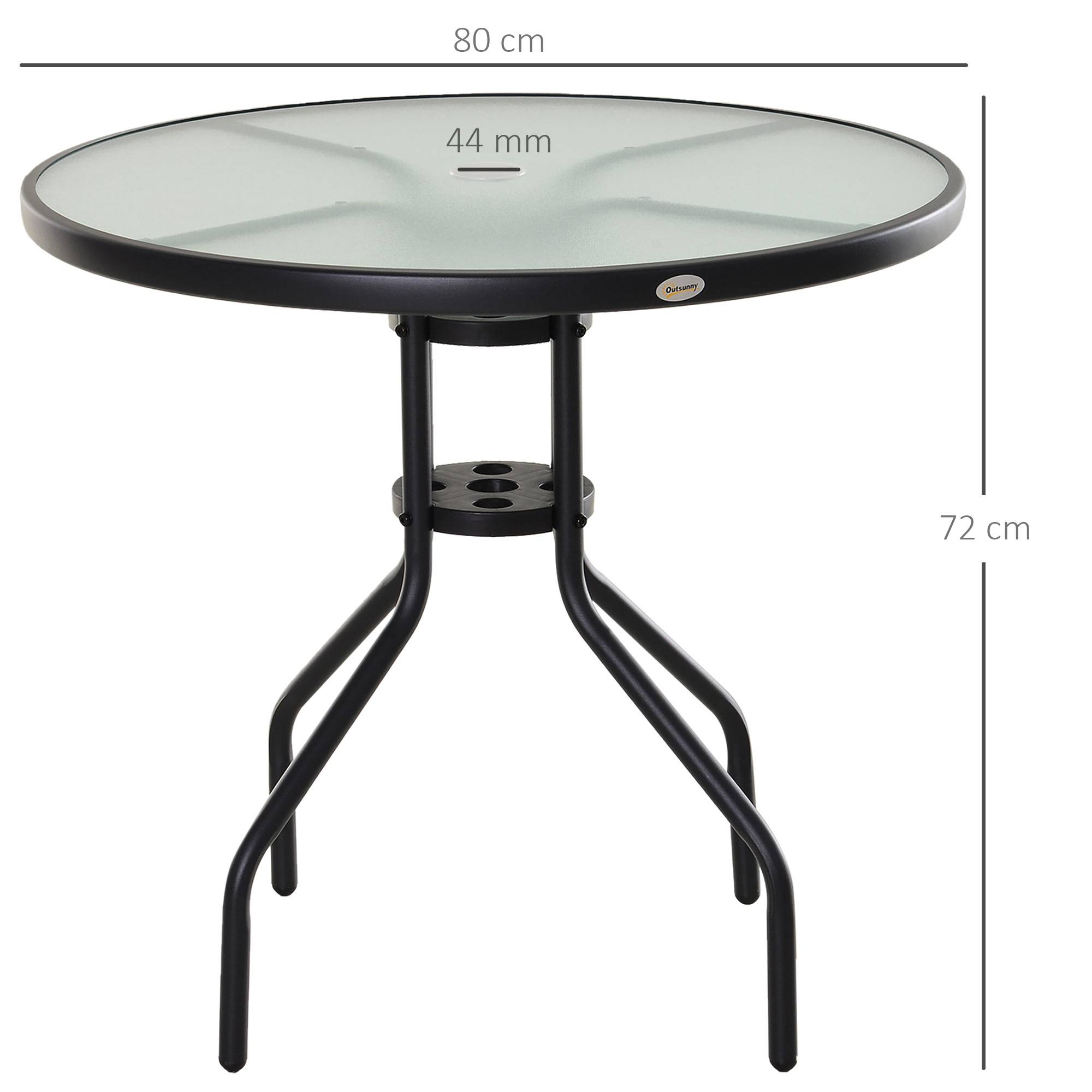 Table à manger jardin métal verre extérieur trou pour parasol 80x72cm noir - ComfortXL Outdoor Living - Image 5