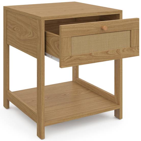 Lot de 2 tables de chevet HANAE vintage 1 tiroir avec tablette effet naturel cannage - Image 3
