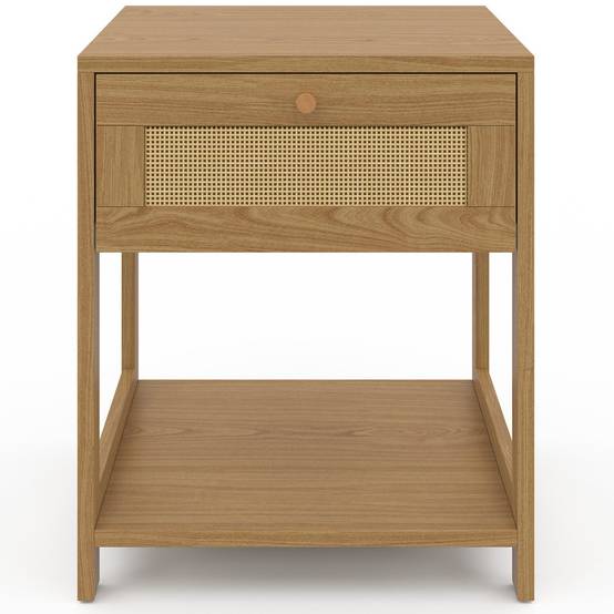 Lot de 2 tables de chevet HANAE vintage 1 tiroir avec tablette effet naturel cannage - Image 4
