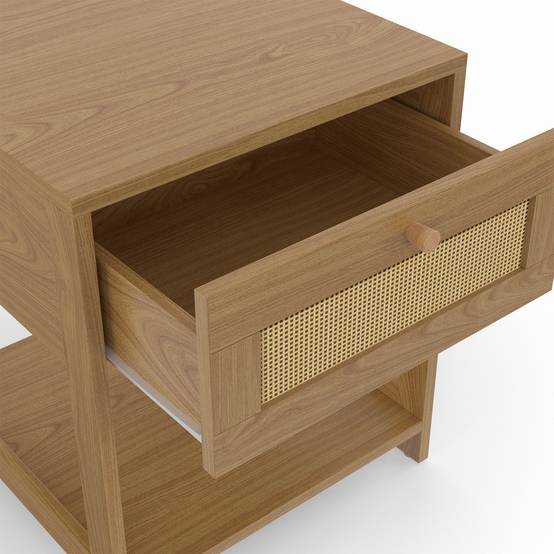 Lot de 2 tables de chevet HANAE vintage 1 tiroir avec tablette effet naturel cannage - Image 6