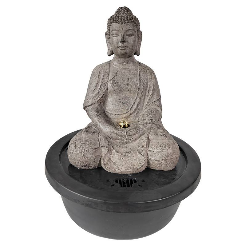 Fontaine de jardin Bouddha avec LED et pompe 250L/h Art-Pond polyrésine gris 52x52x68 cm - Image 3