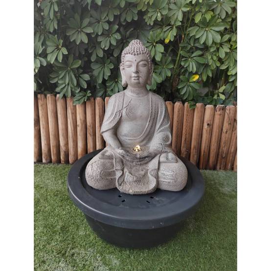 Fontaine de jardin Bouddha avec LED et pompe 250L/h Art-Pond polyrésine gris 52x52x68 cm - Image 4