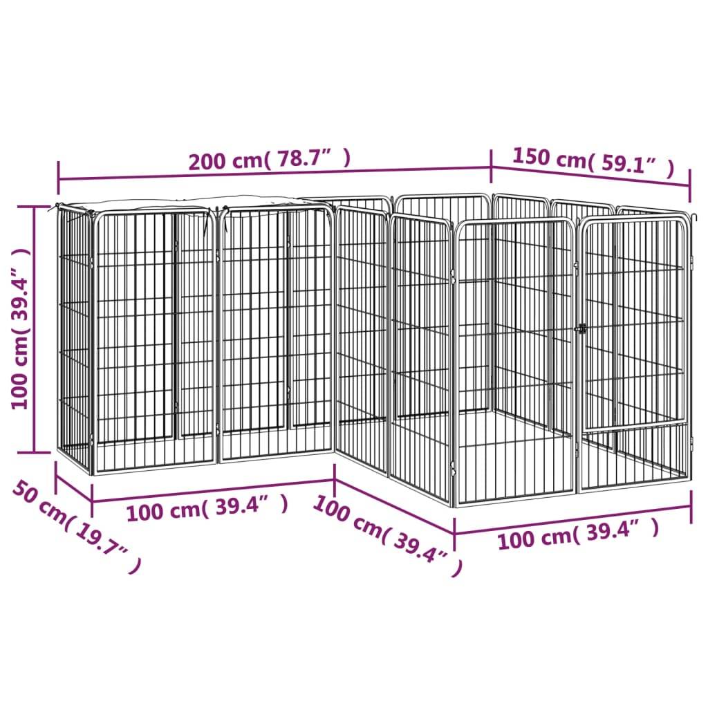 Vidaxl - Parc pour chien 14panneaux Noir 50x100cm Acier enduit de poudre vidaXL 3115949 - Imagen 6