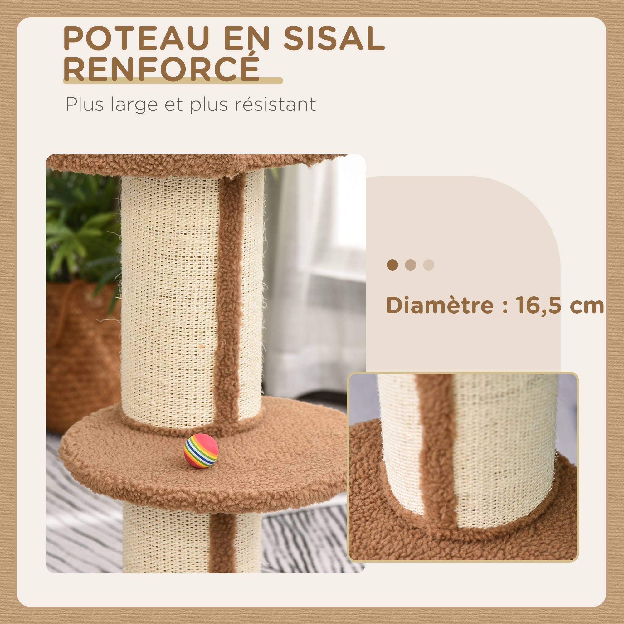 ComfortXL - Arbre à chat sisal pour intérieur poteaux épais 2 plateformes 45x45x91cm - ComfortXL Outdoor Living - Image 8