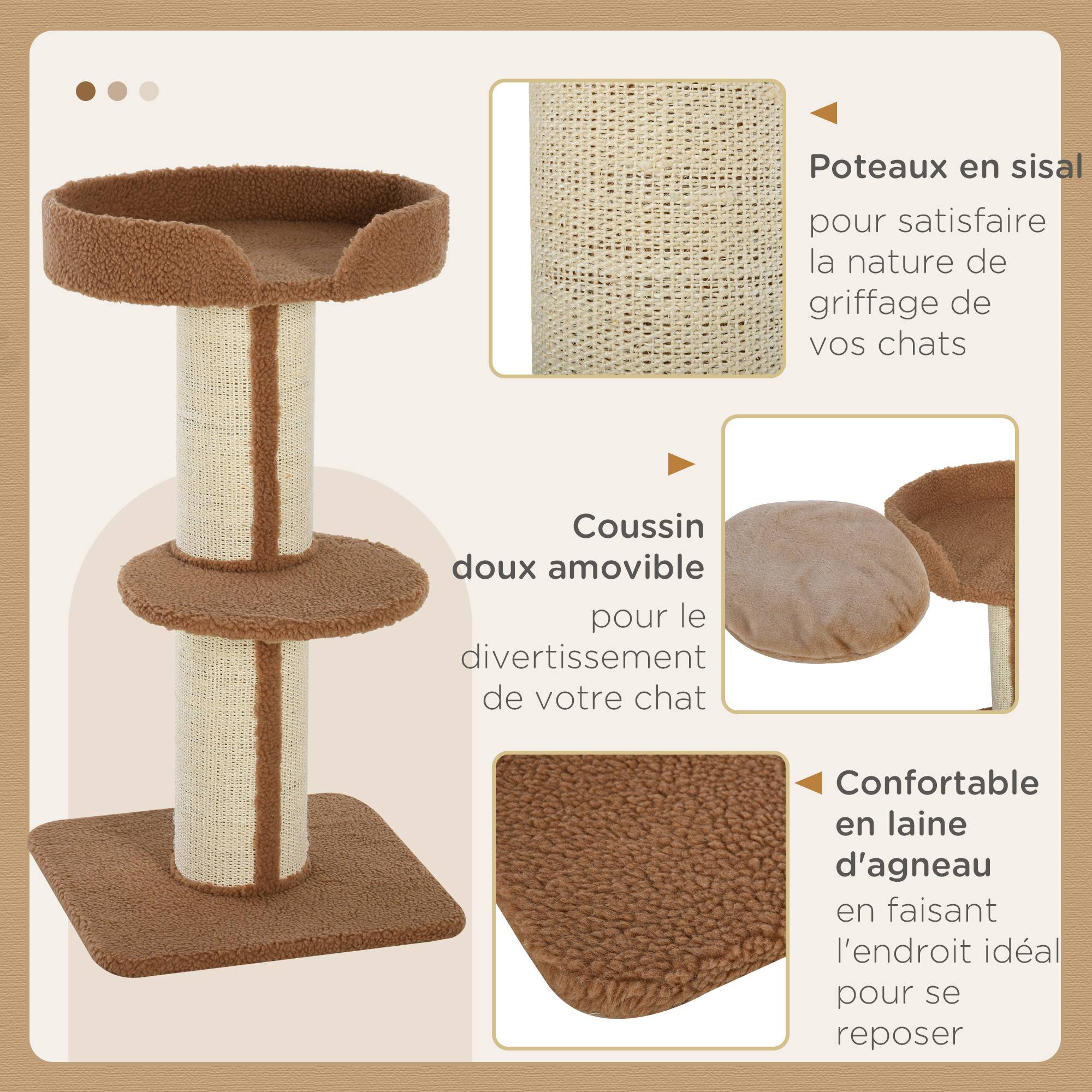 ComfortXL - Arbre à chat sisal pour intérieur poteaux épais 2 plateformes 45x45x91cm - ComfortXL Outdoor Living - Image 7