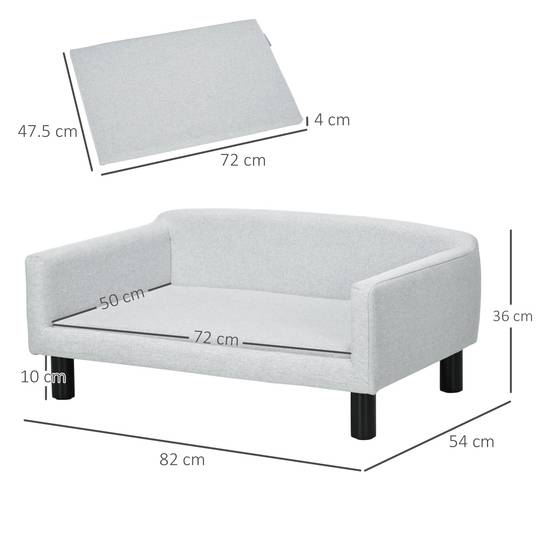 Sans Marque - Canapé velours petits et moyens chiens avec coussin accoudoirs dossier 82x54x36 cm gris clair - Image 5