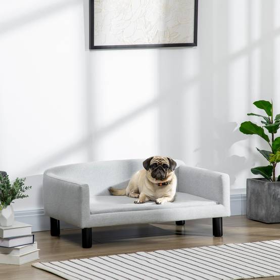 Sans Marque - Canapé velours petits et moyens chiens avec coussin accoudoirs dossier 82x54x36 cm gris clair - Image 4