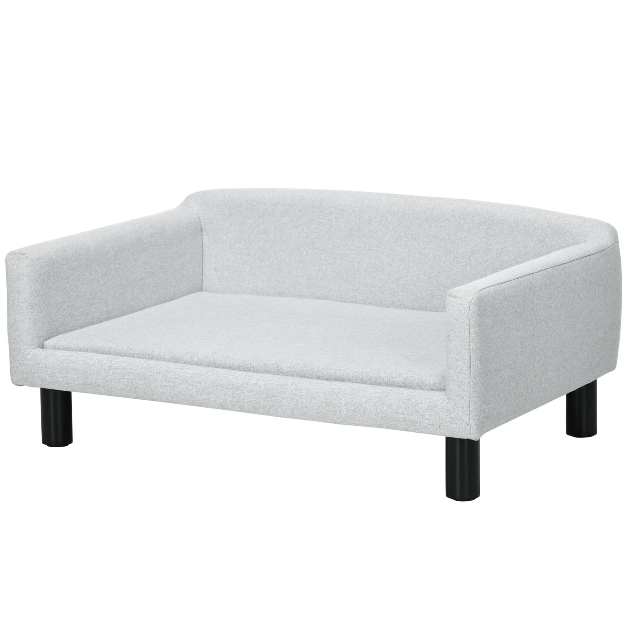 Sans Marque - Canapé velours petits et moyens chiens avec coussin accoudoirs dossier 82x54x36 cm gris clair - Image 2
