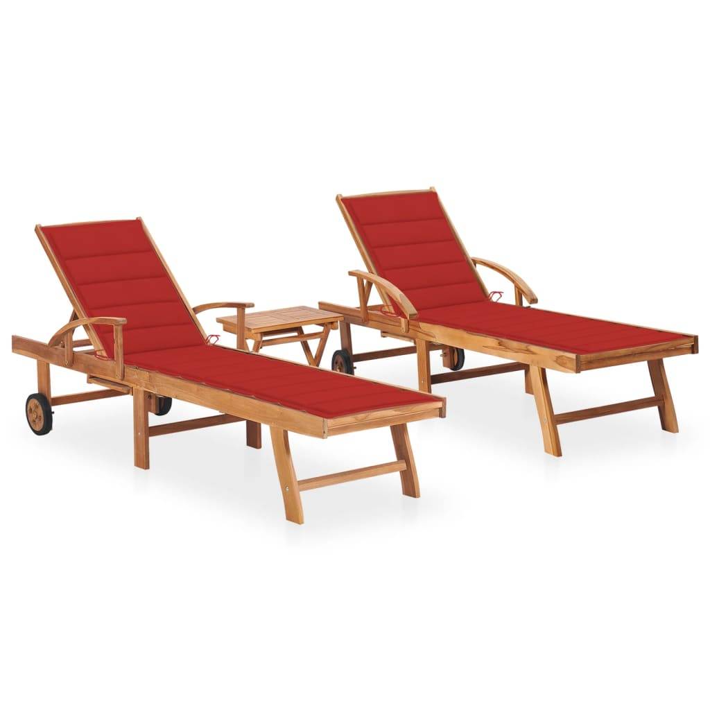 Vidaxl - Chaises longues lot de 2 avec table et coussin Bois teck solide vidaXL 3073177 - Imagen 1