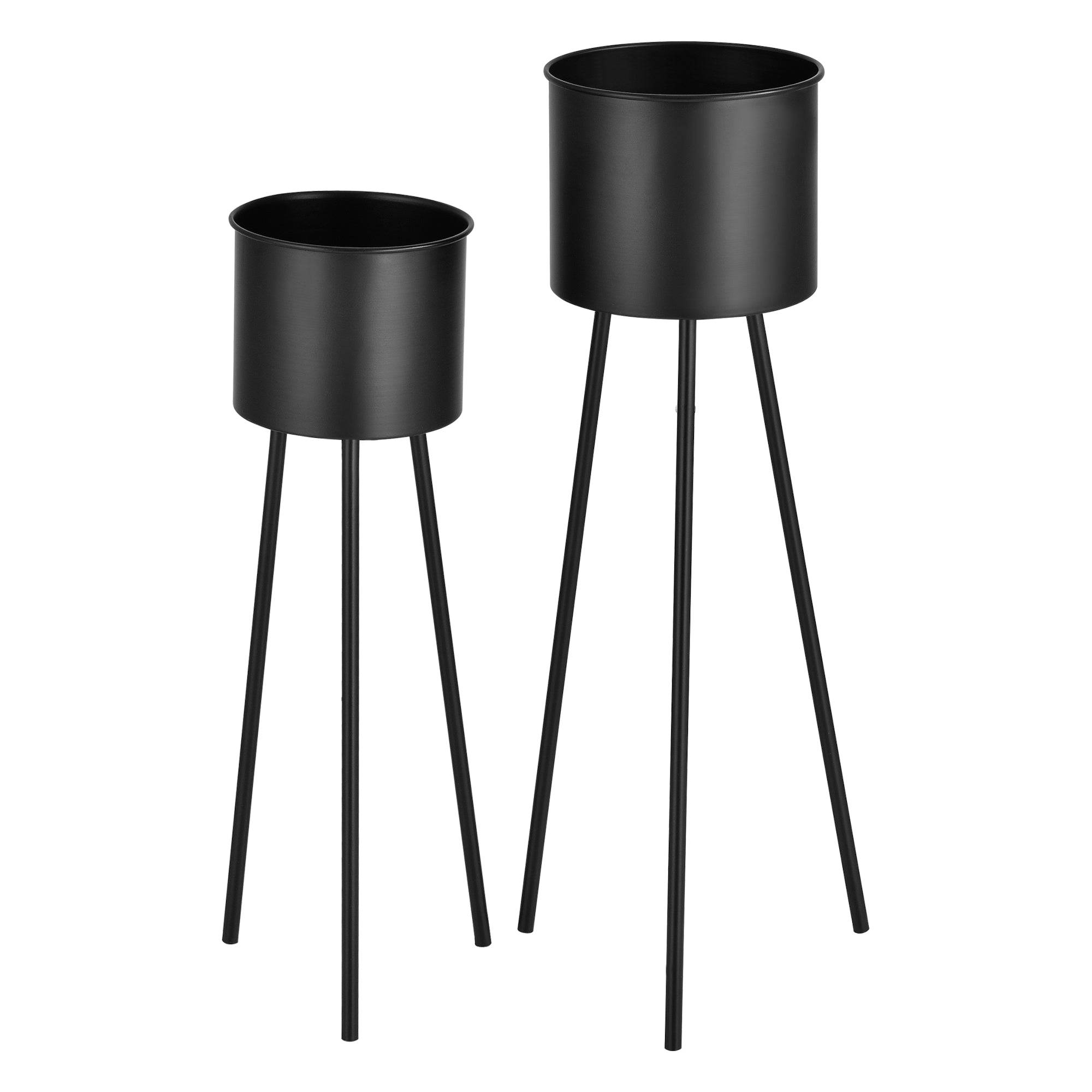 Lot de 2 supports de plantes set pots de fleur lot cache-pot ensemble bacs à fleurs vases métal tailles différentes noir - Image 1