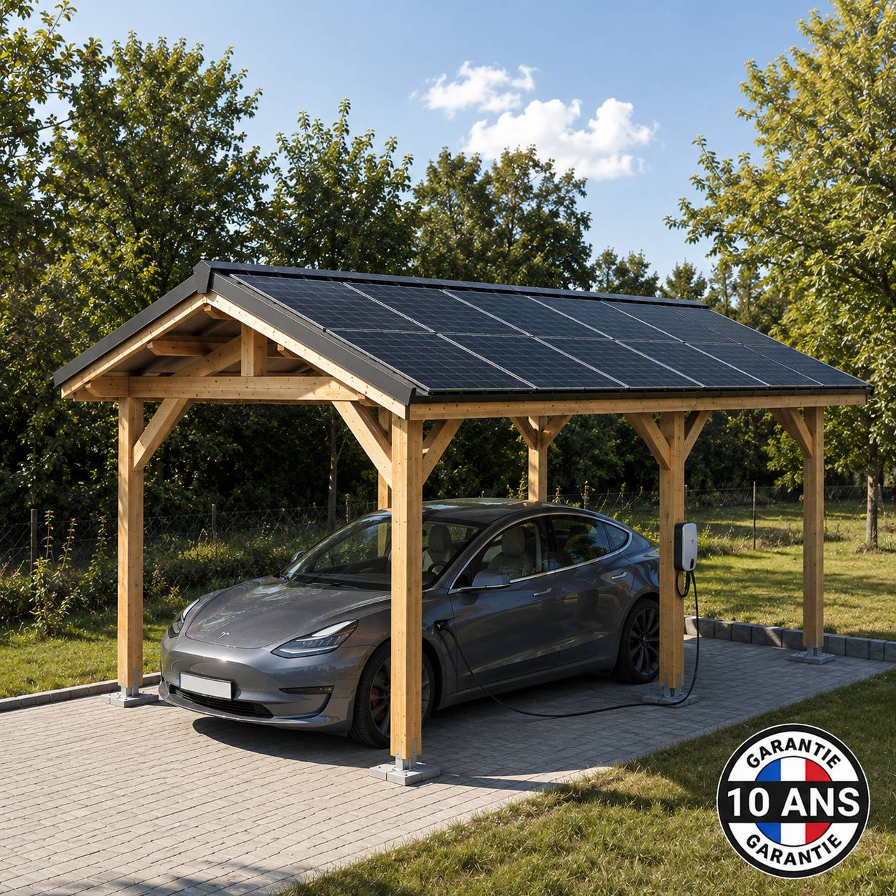 Cpbf Charpentes - Carport bois 2 pentes en bois douglas 18 m² avec 6 pieds de poteau fixes. Abri voiture extérieur. garantie 10 ans - Image 10
