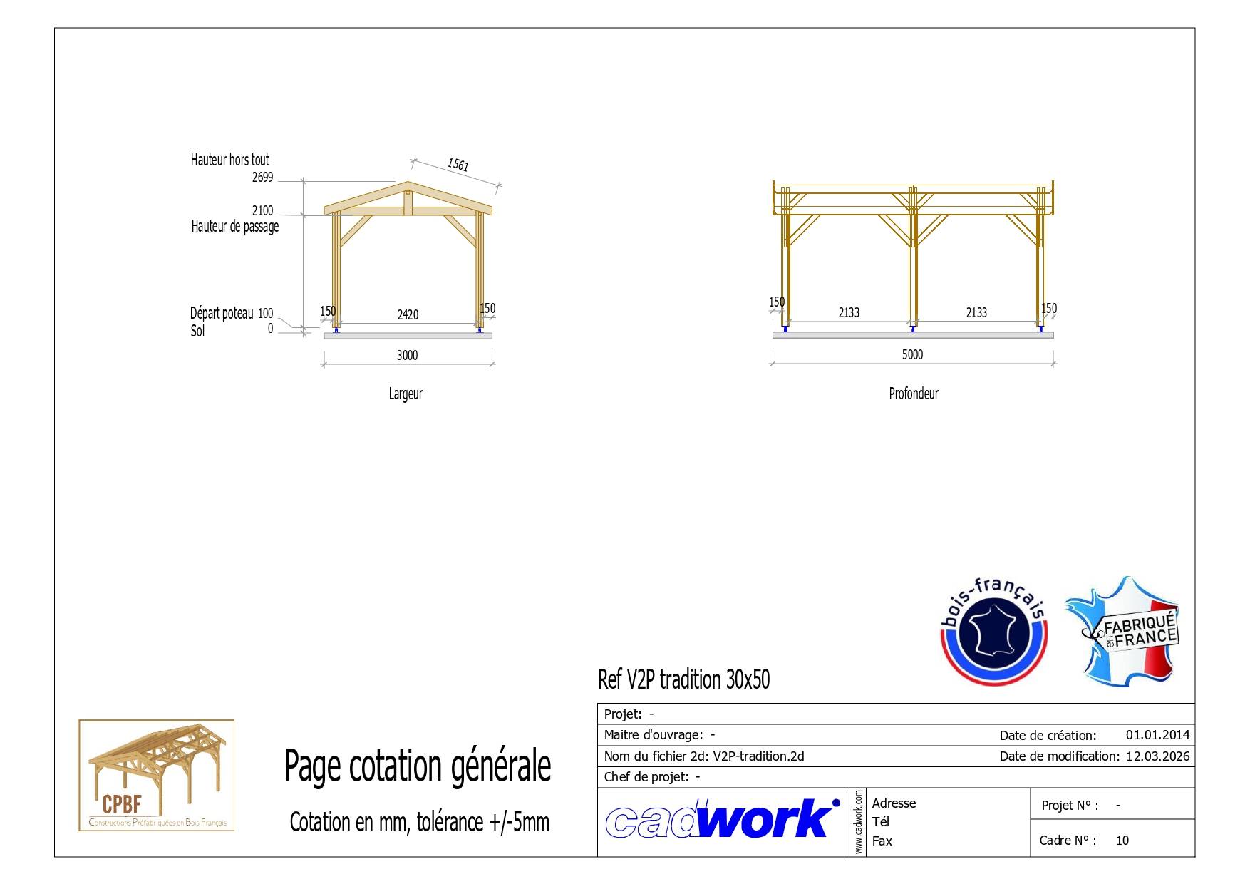 Carport bois 2 pentes en bois douglas 18 m² avec 6 pieds de poteau fixes. Abri voiture extérieur. garantie 10 ans - Image 2