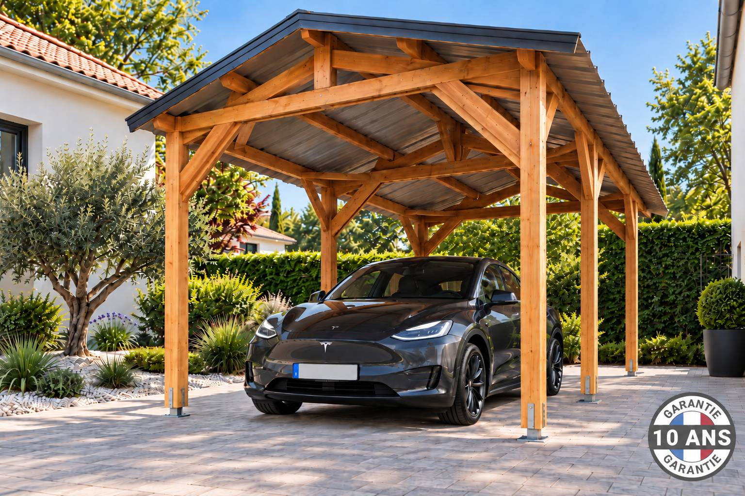 Cpbf Charpentes - Carport bois 2 pentes en bois douglas 18 m² avec 6 pieds de poteau fixes. Abri voiture extérieur. garantie 10 ans - Image 6