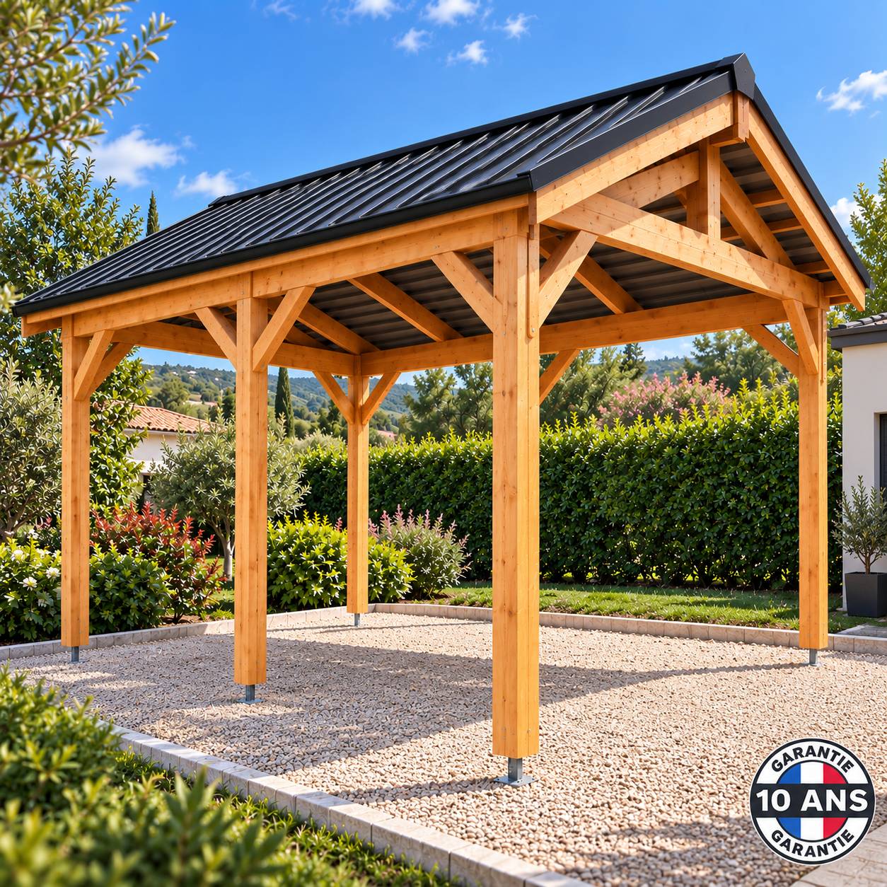 Cpbf Charpentes - Carport bois 2 pentes en bois douglas 18 m² avec 6 pieds de poteau fixes. Abri voiture extérieur. garantie 10 ans - Image 7