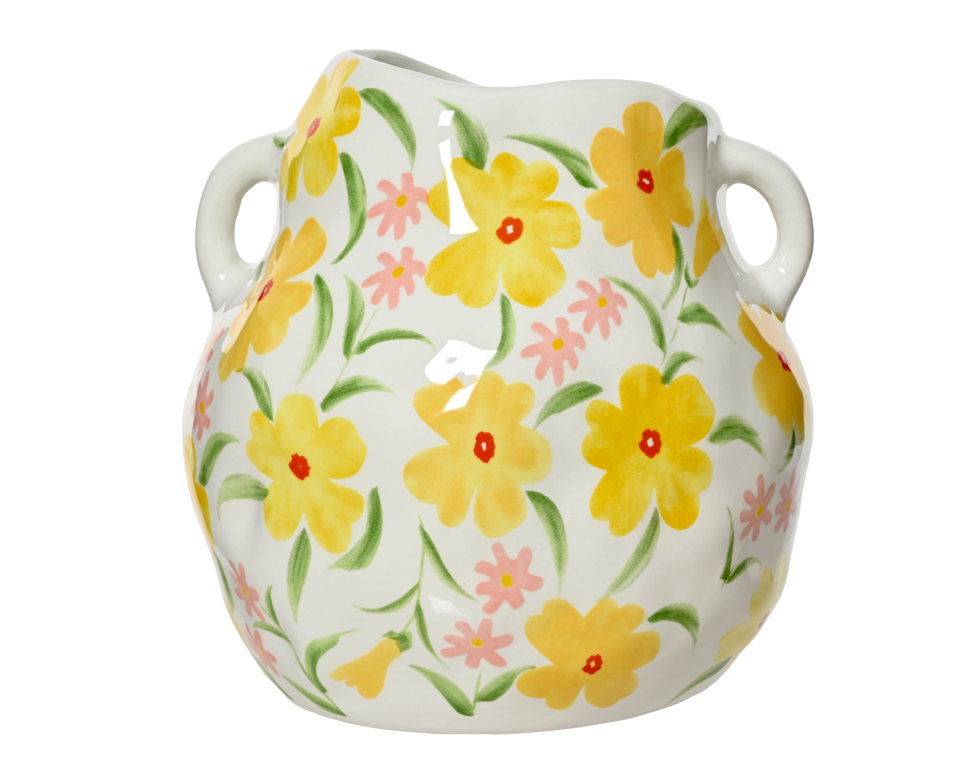 Kaemingk - Maceta decorativa de porcelana blanca y amarilla Ø17 x Al. 19 cm - KAEMINGK