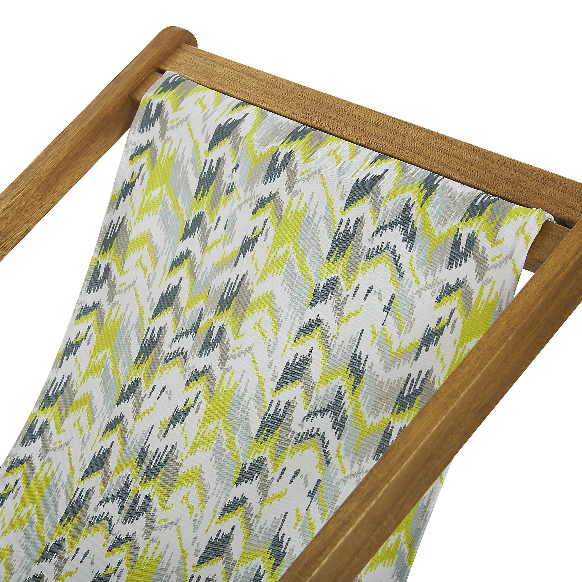 Beliani - 2 Transats Chaises Chiliennes Pliantes et Réglables en Bois d'Acacia Clair et Tissu Jaune et Gris avec Toiles de Remplacement - Imagen 5
