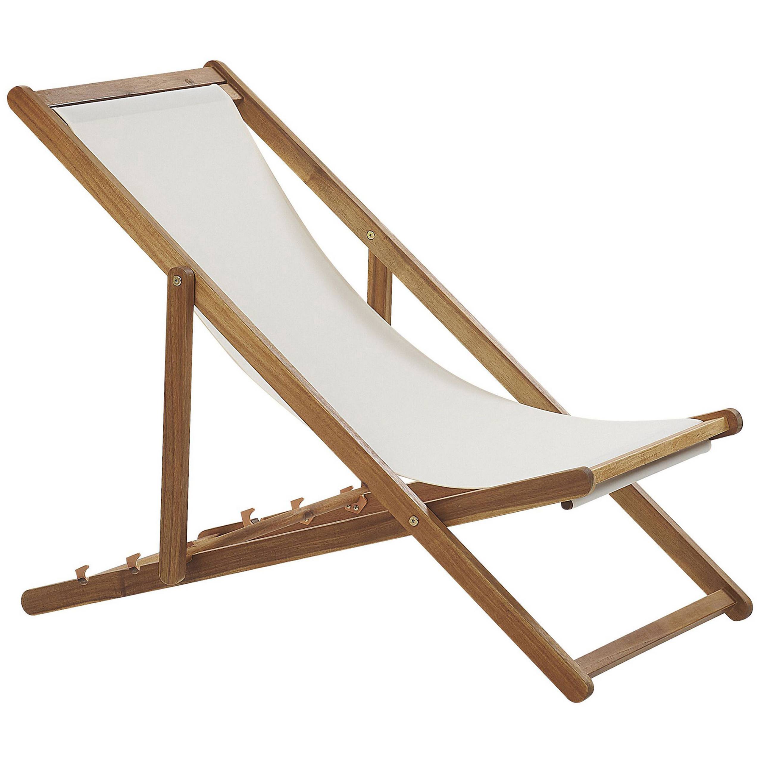 Beliani - 2 Transats Chaises Chiliennes Pliantes et Réglables en Bois d'Acacia Clair et Tissu Jaune et Gris avec Toiles de Remplacement - Imagen 6