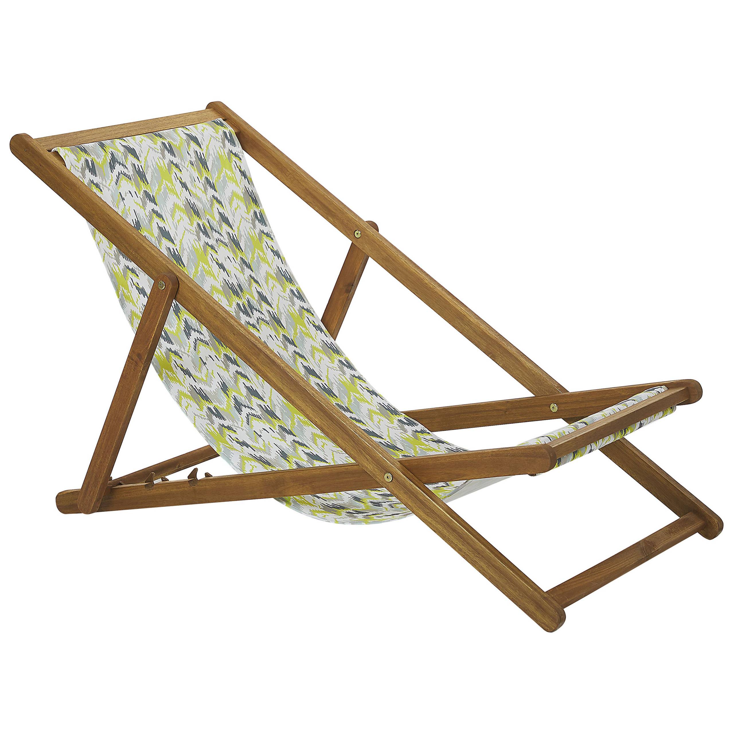 Beliani - 2 Transats Chaises Chiliennes Pliantes et Réglables en Bois d'Acacia Clair et Tissu Jaune et Gris avec Toiles de Remplacement - Imagen 4