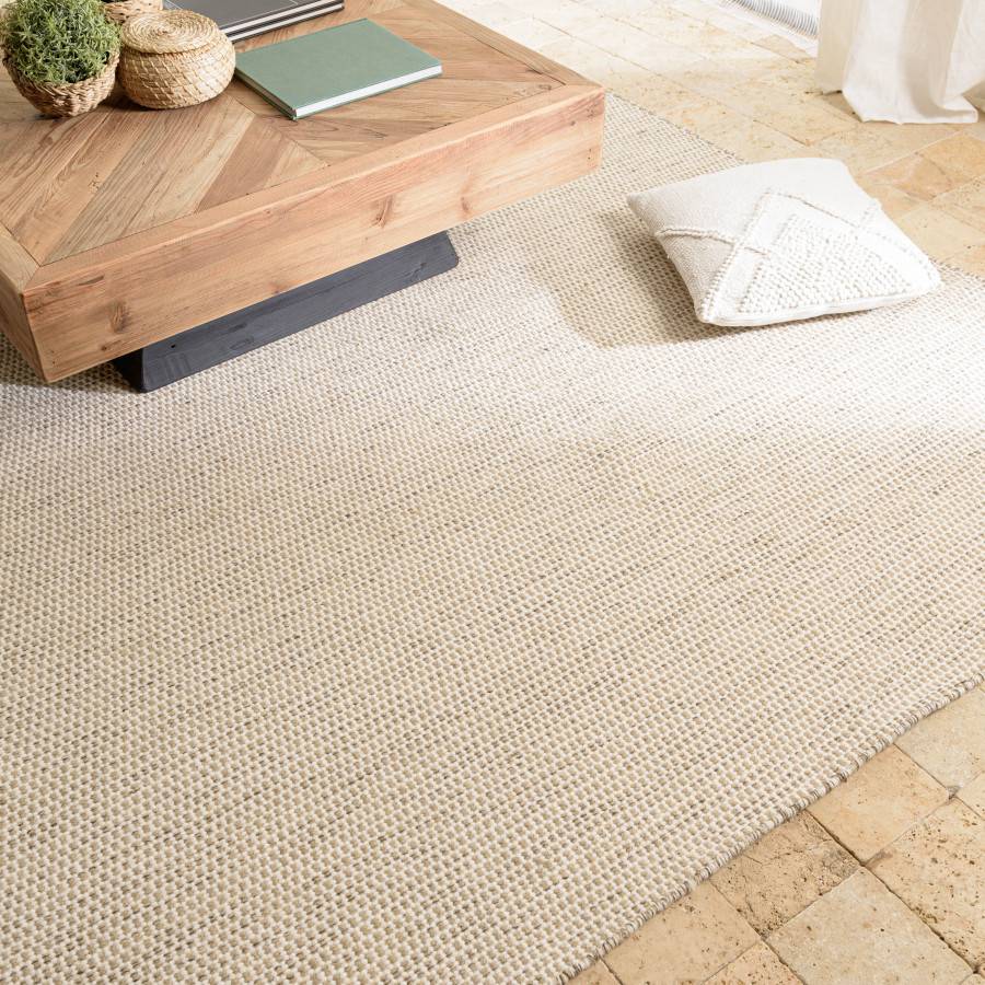 Macabane - QUENTIN - Tapis rect. 160x230cm laine tissée couleur blanc/marron chiné - Imagen 3