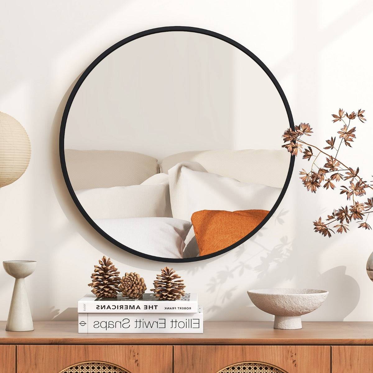 Helloshop26 - Miroir rond 61 cm miroir mural avec cadre en métal mat brossé antirouille pour décoration minimaliste moderne noir - Imagen 2