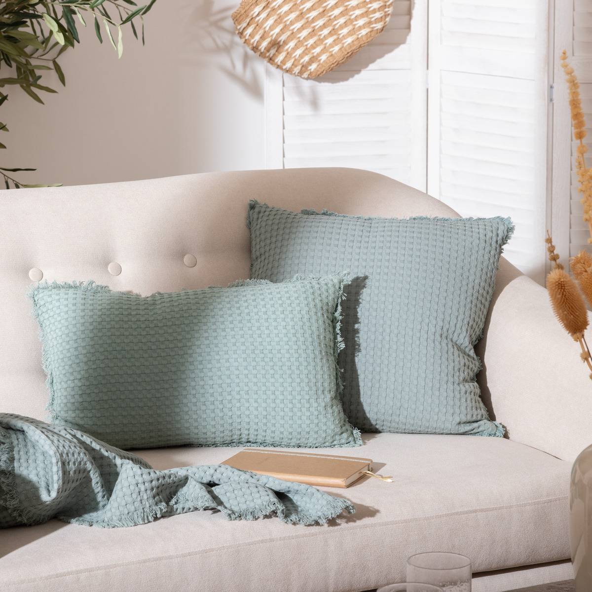 Atmosphera - Coussin nid d'abeille "Widdy" 45x45cm vert céladon - Atmosphera Créateur d'intérieur - Imagen 1