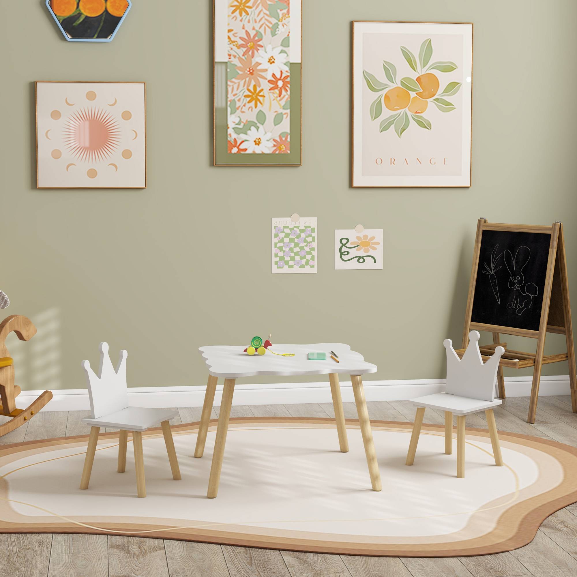 Ensemble table et 2 chaises enfant dossier couronne, 3-6 ans, blanc - Image 4
