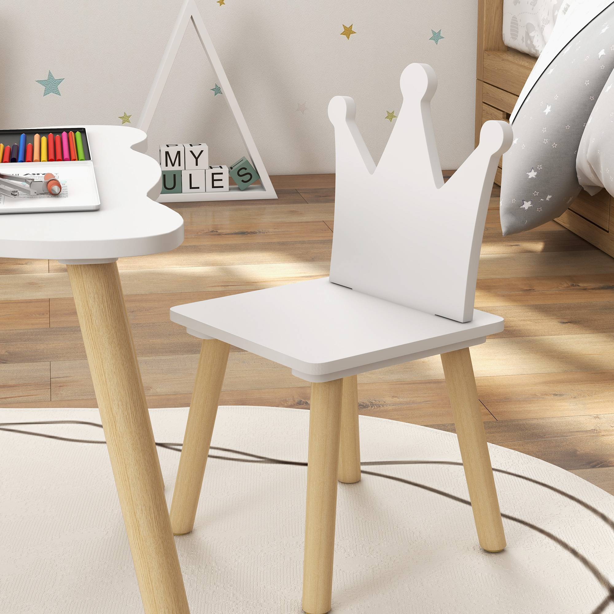 Ensemble table et 2 chaises enfant dossier couronne, 3-6 ans, blanc - Image 10