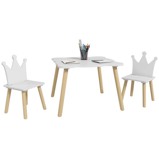 Ensemble table et 2 chaises enfant dossier couronne, 3-6 ans, blanc - Image 1