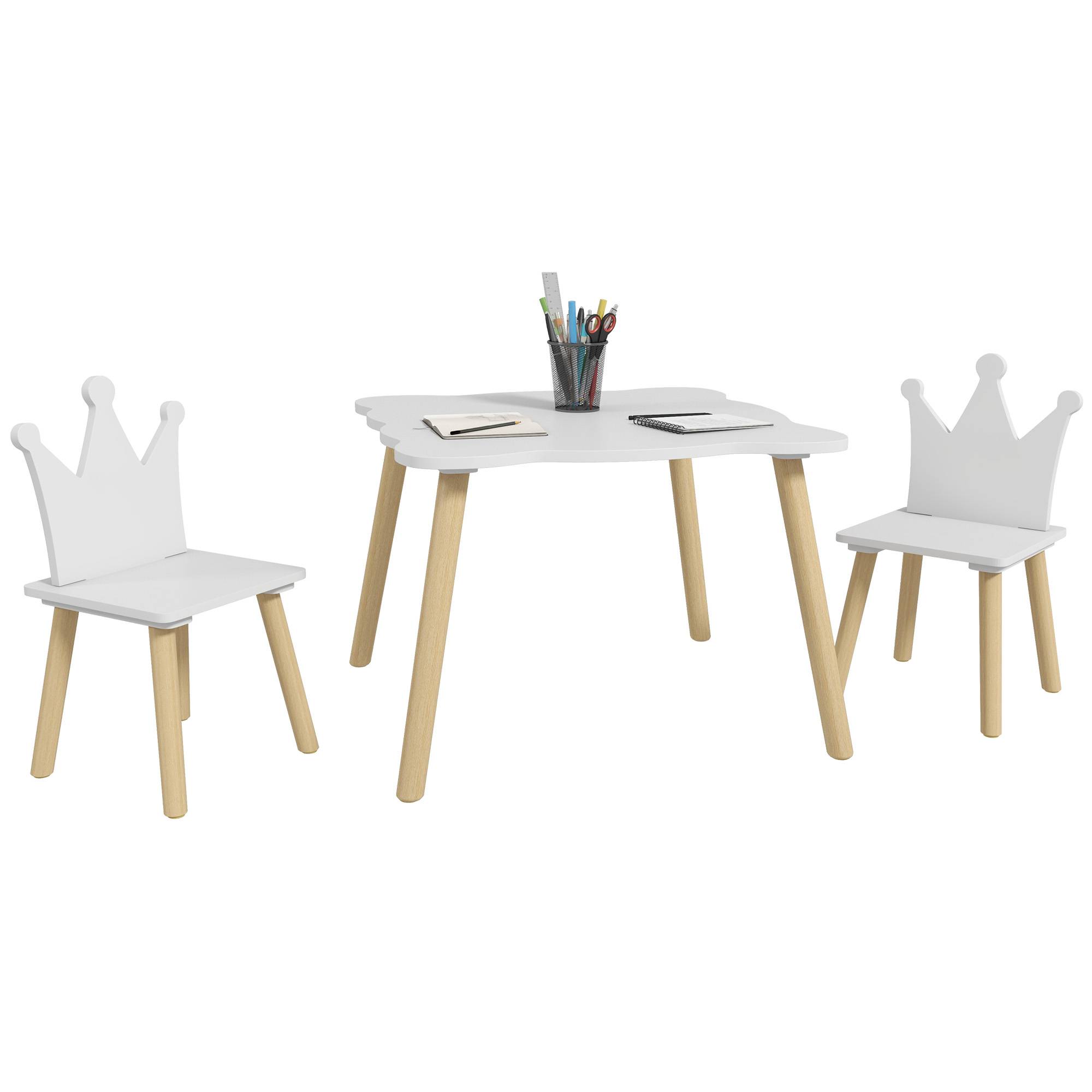 Ensemble table et 2 chaises enfant dossier couronne, 3-6 ans, blanc - Image 1