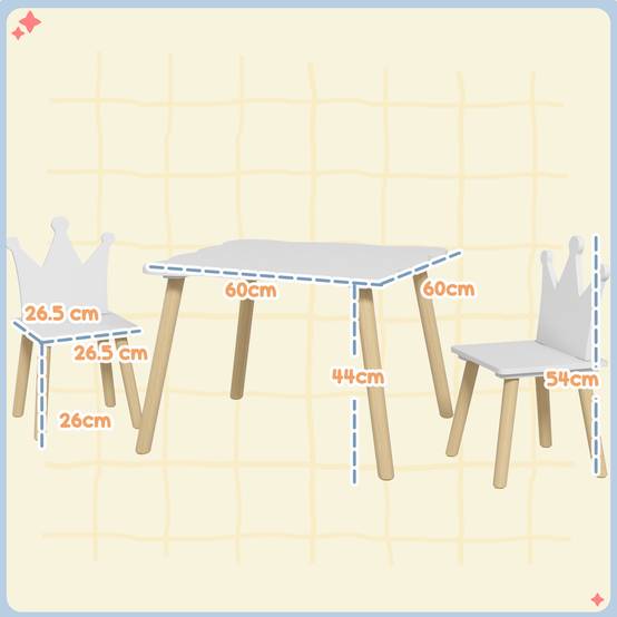 Ensemble table et 2 chaises enfant dossier couronne, 3-6 ans, blanc - Image 5