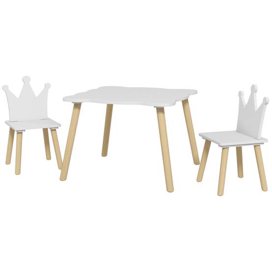 Ensemble table et 2 chaises enfant dossier couronne, 3-6 ans, blanc - Image 2