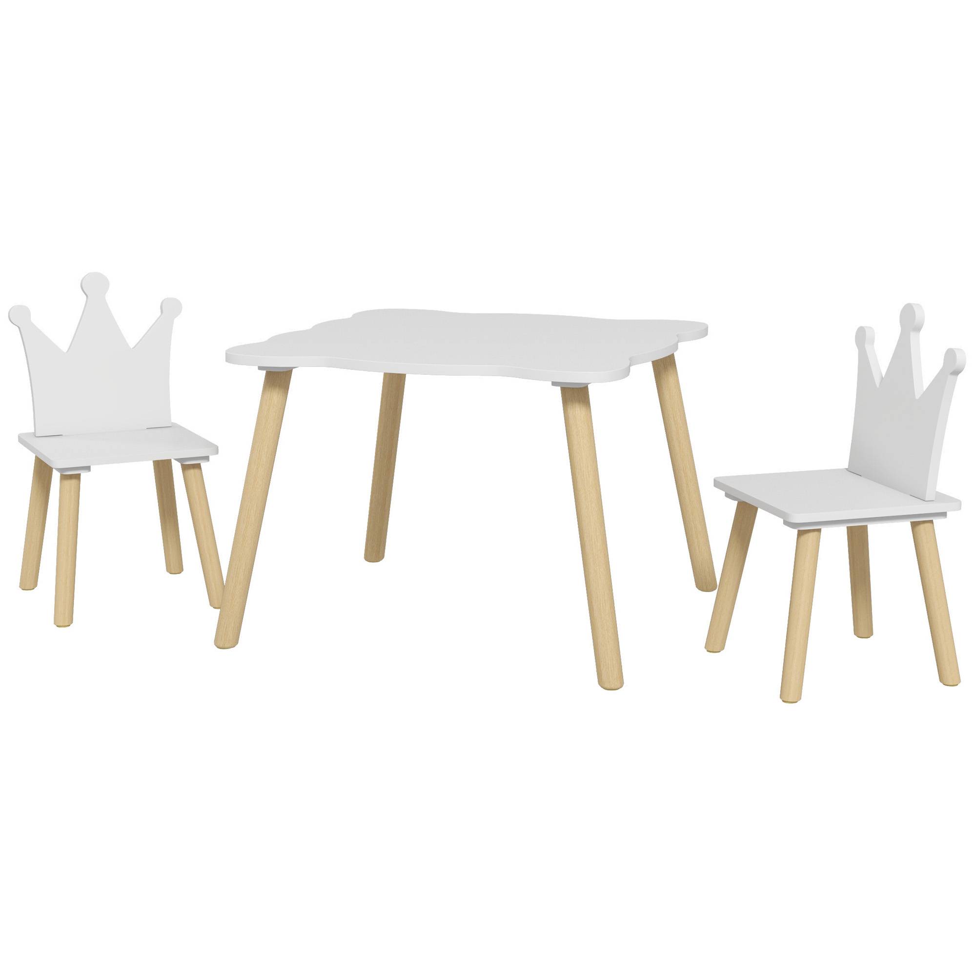 Ensemble table et 2 chaises enfant dossier couronne, 3-6 ans, blanc - Image 2