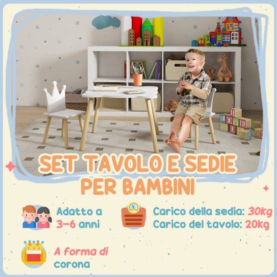 Ensemble table et 2 chaises enfant dossier couronne, 3-6 ans, blanc - Image 9