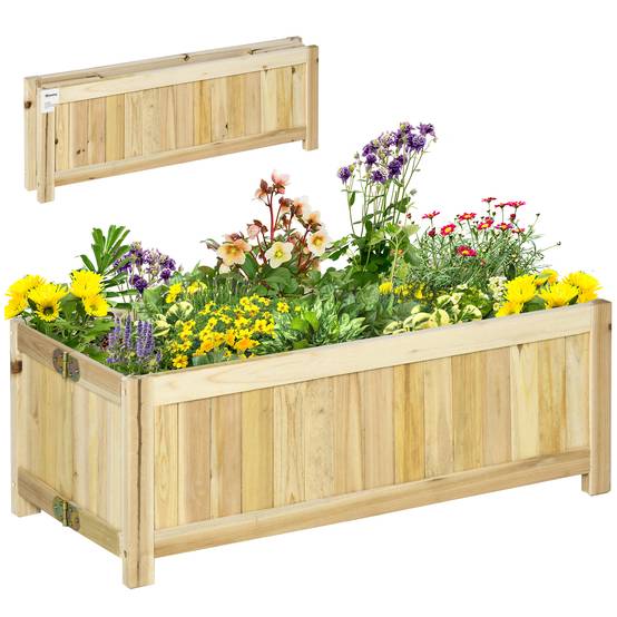 Potager surélevé pliable, bois massif, résistant, 70x30x25 cm, naturel - Image 1