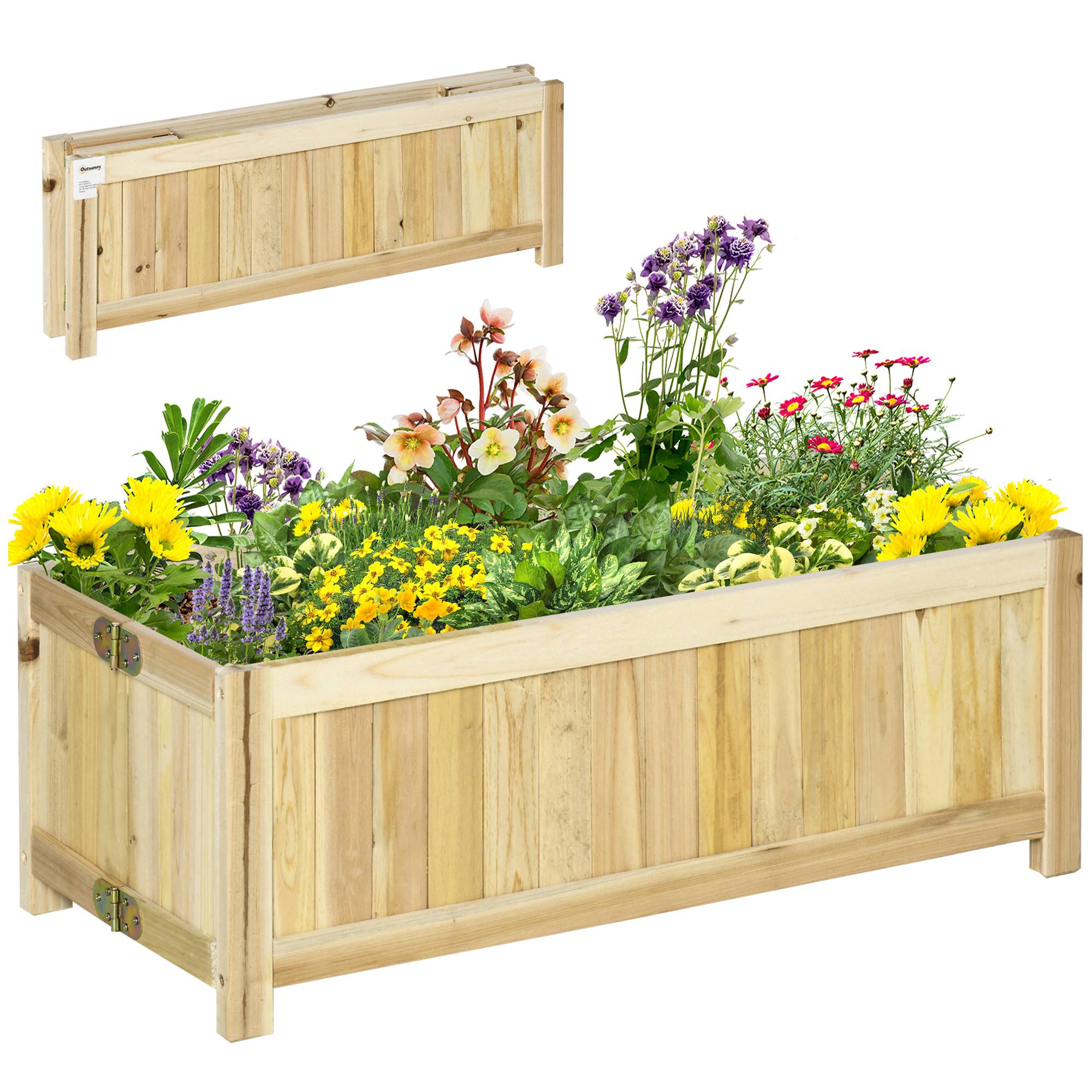 Potager surélevé pliable, bois massif, résistant, 70x30x25 cm, naturel - Image 1