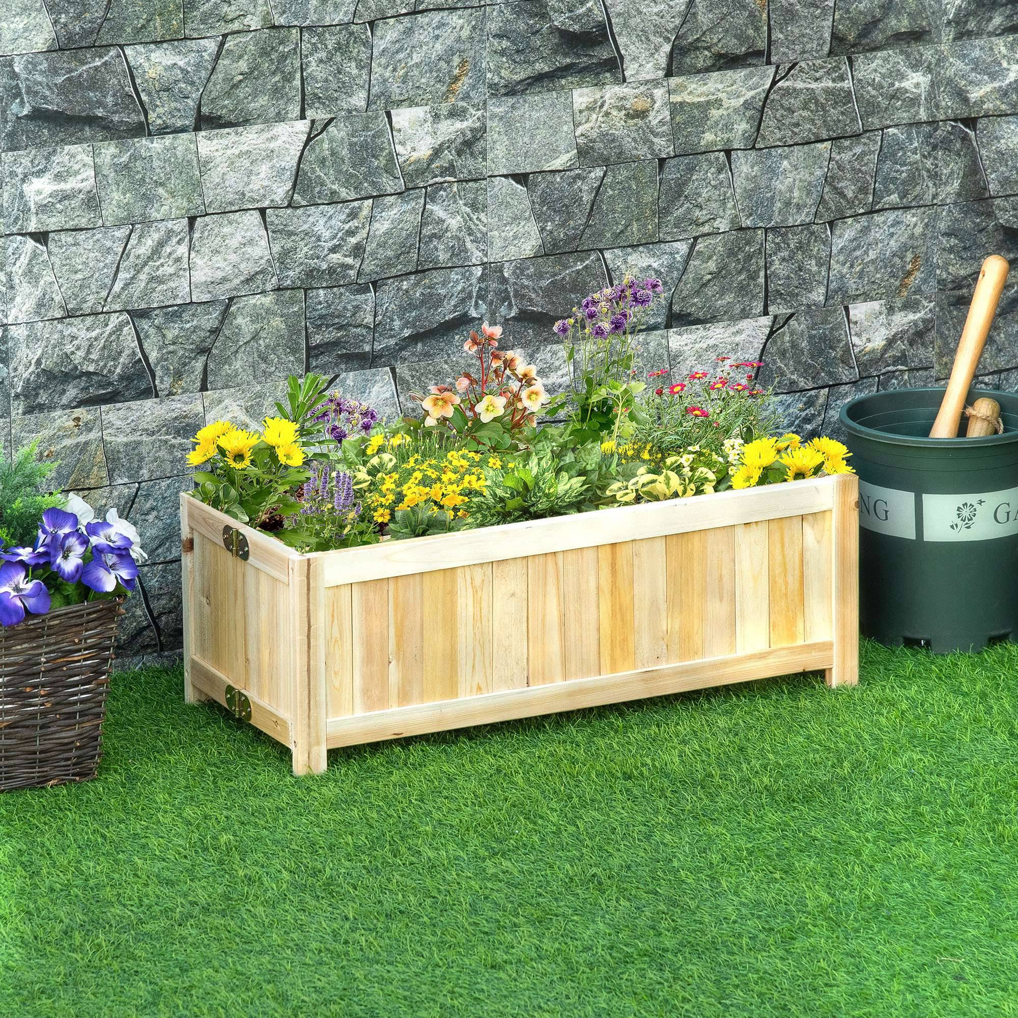 Potager surélevé pliable, bois massif, résistant, 70x30x25 cm, naturel - Image 4