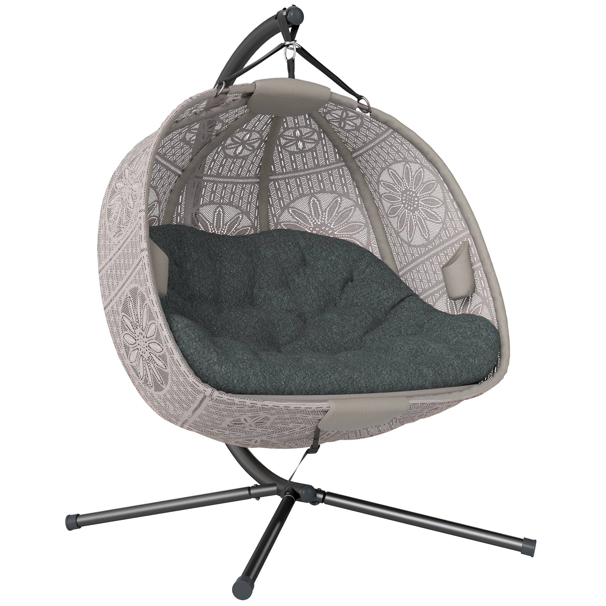 PANGIVO - Fauteuil œuf suspendu acier et polyester sable et noir 132 x 126 x 172 cm - PANGIVO