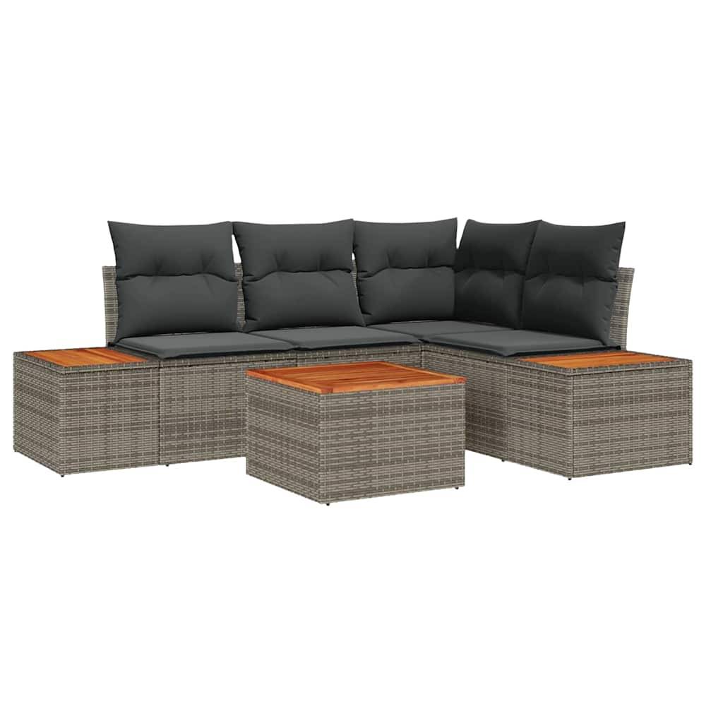 Salon de jardin 4 places 5 pcs en poly rotin avec table et coussins Gris – ComfortXL Outdoor Living - Image 2