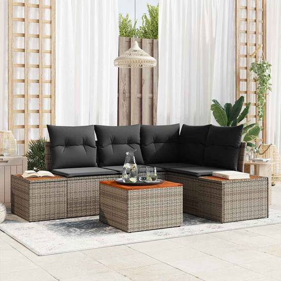 Salon de jardin 4 places 5 pcs en poly rotin avec table et coussins Gris – ComfortXL Outdoor Living - Image 1