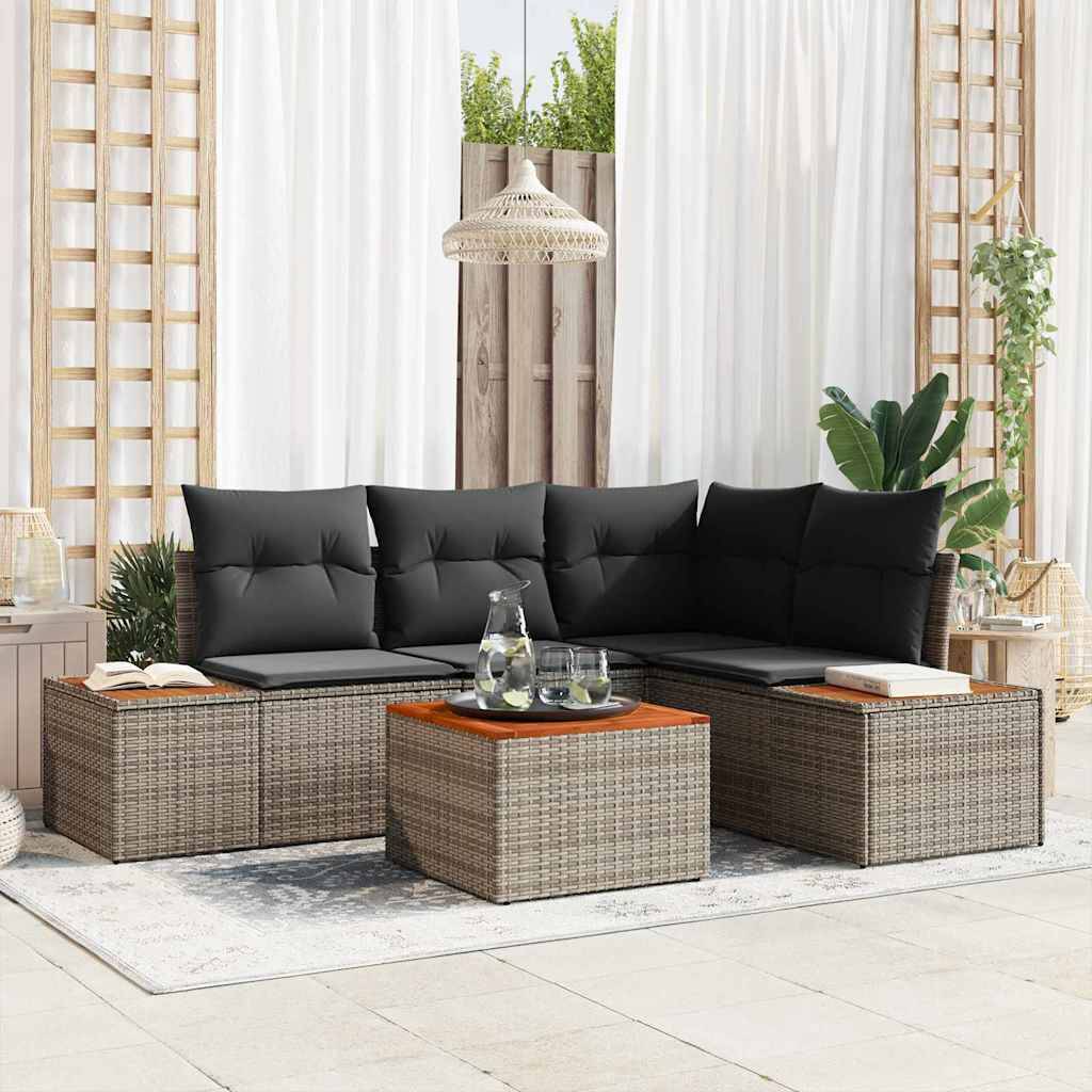 Salon de jardin 4 places 5 pcs en poly rotin avec table et coussins Gris – ComfortXL Outdoor Living - Image 1