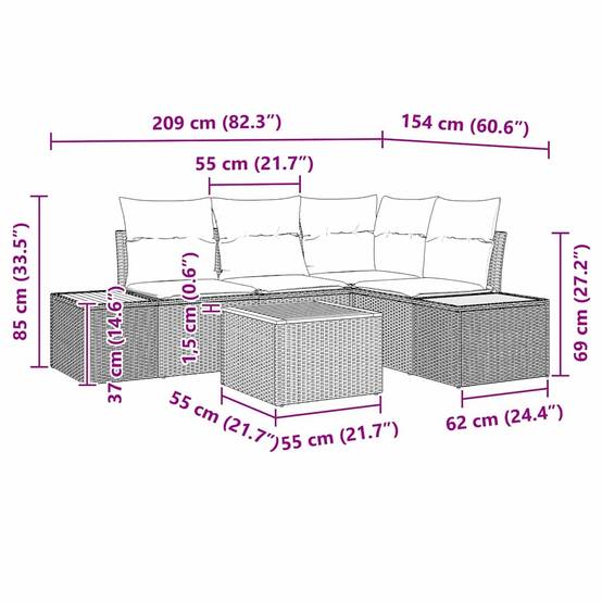 Salon de jardin 4 places 5 pcs en poly rotin avec table et coussins Gris – ComfortXL Outdoor Living - Image 9