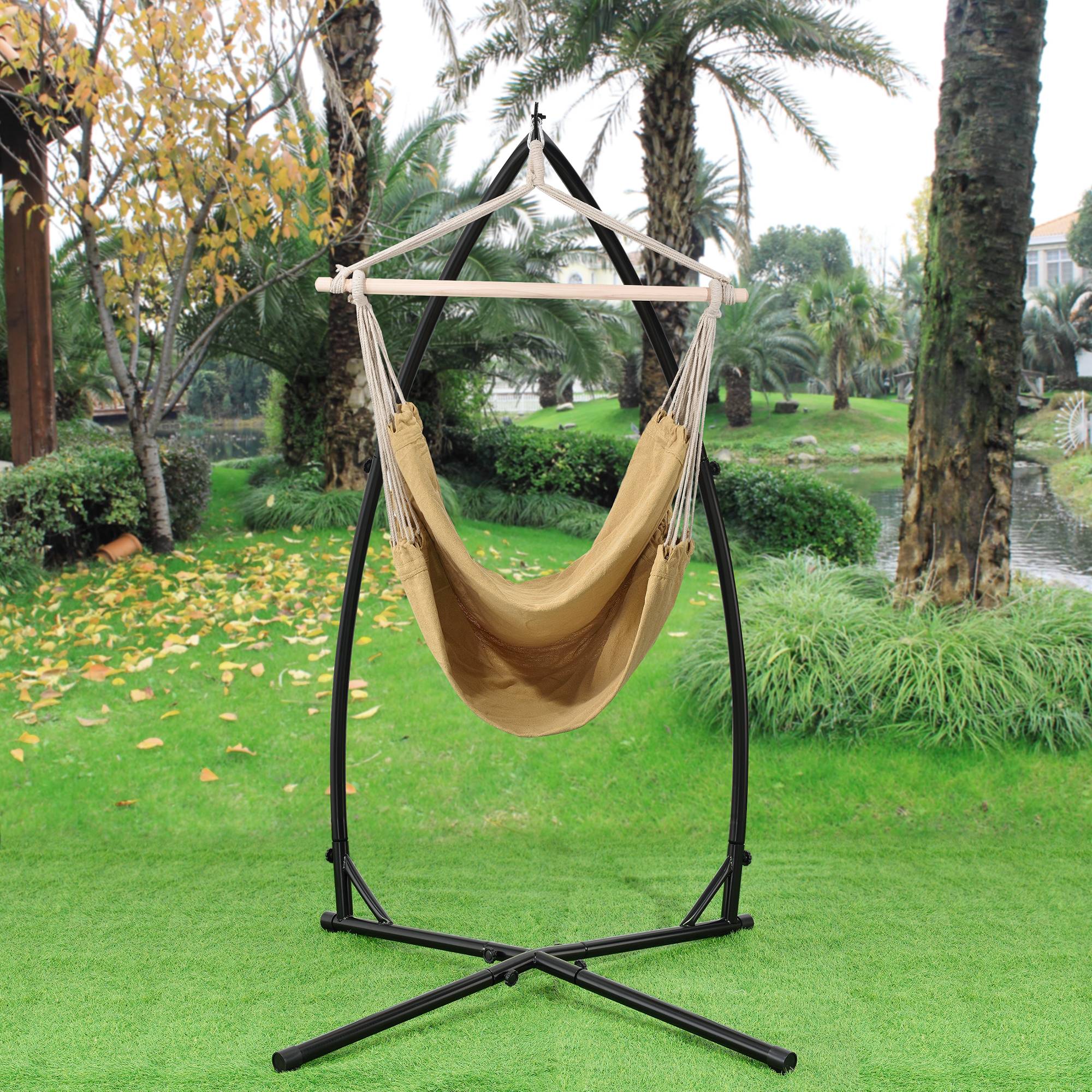 Casa.Pro - Siège Suspendu Diseröd Hamac avec Cadre en Coton Polyester Beige 100 x 100 cm [casa.pro] - Imagen 2
