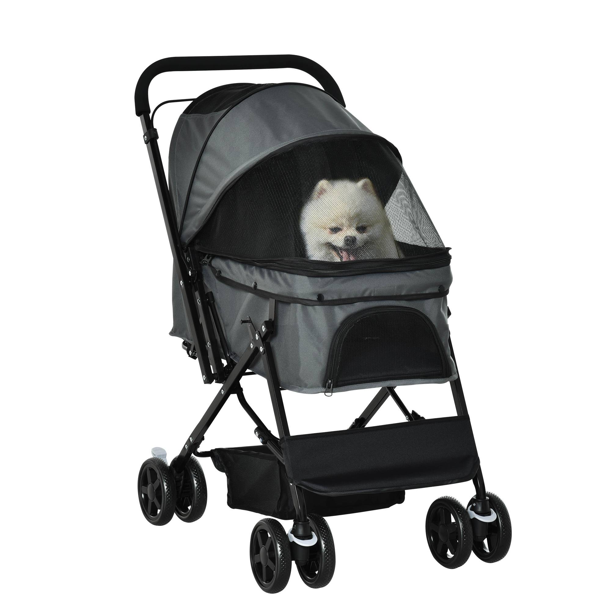 Poussette chien petits chiens chats, Oxford, gris foncé, 76,5 x 52 x 95 cm - Image 1