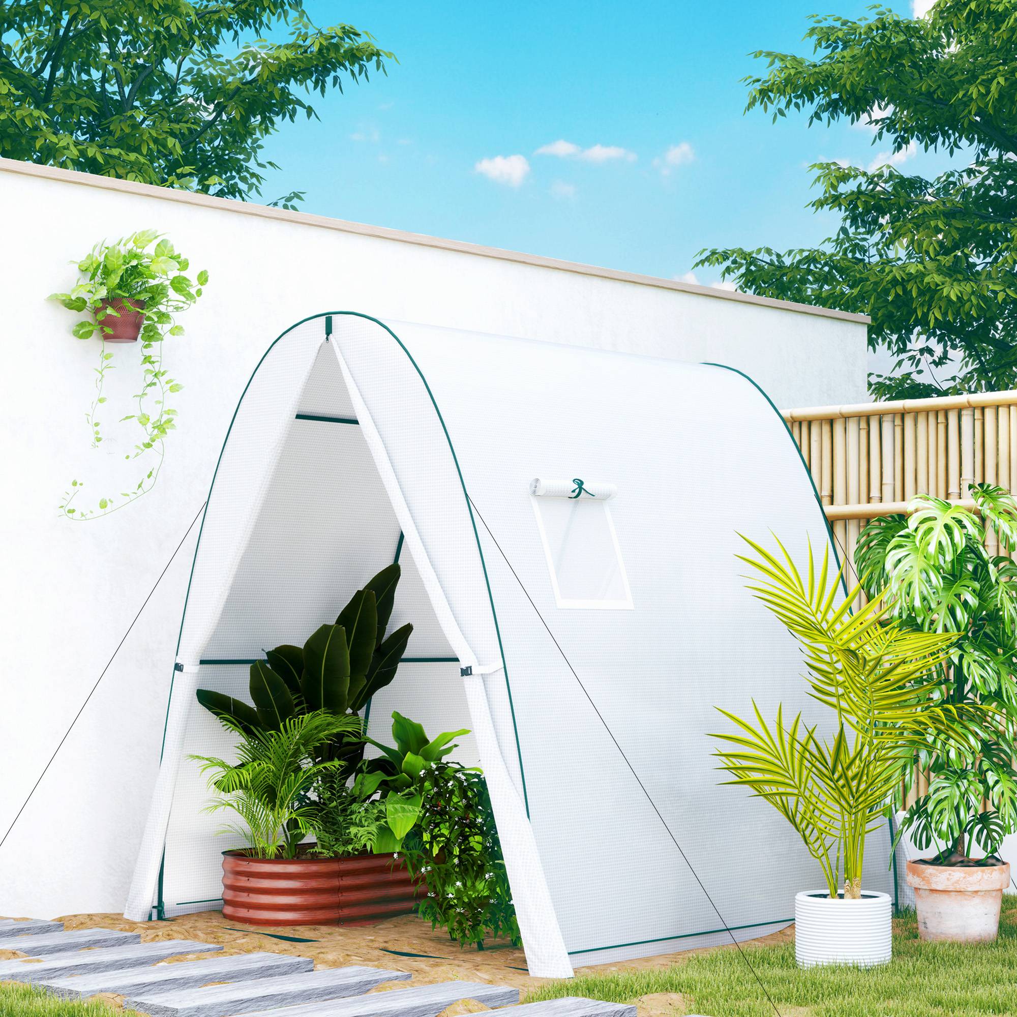 ComfortXL - Serre tunnel PE toit gothique extérieur aération optimale 180x180x200cm Blanc - ComfortXL Outdoor Living - Image 4