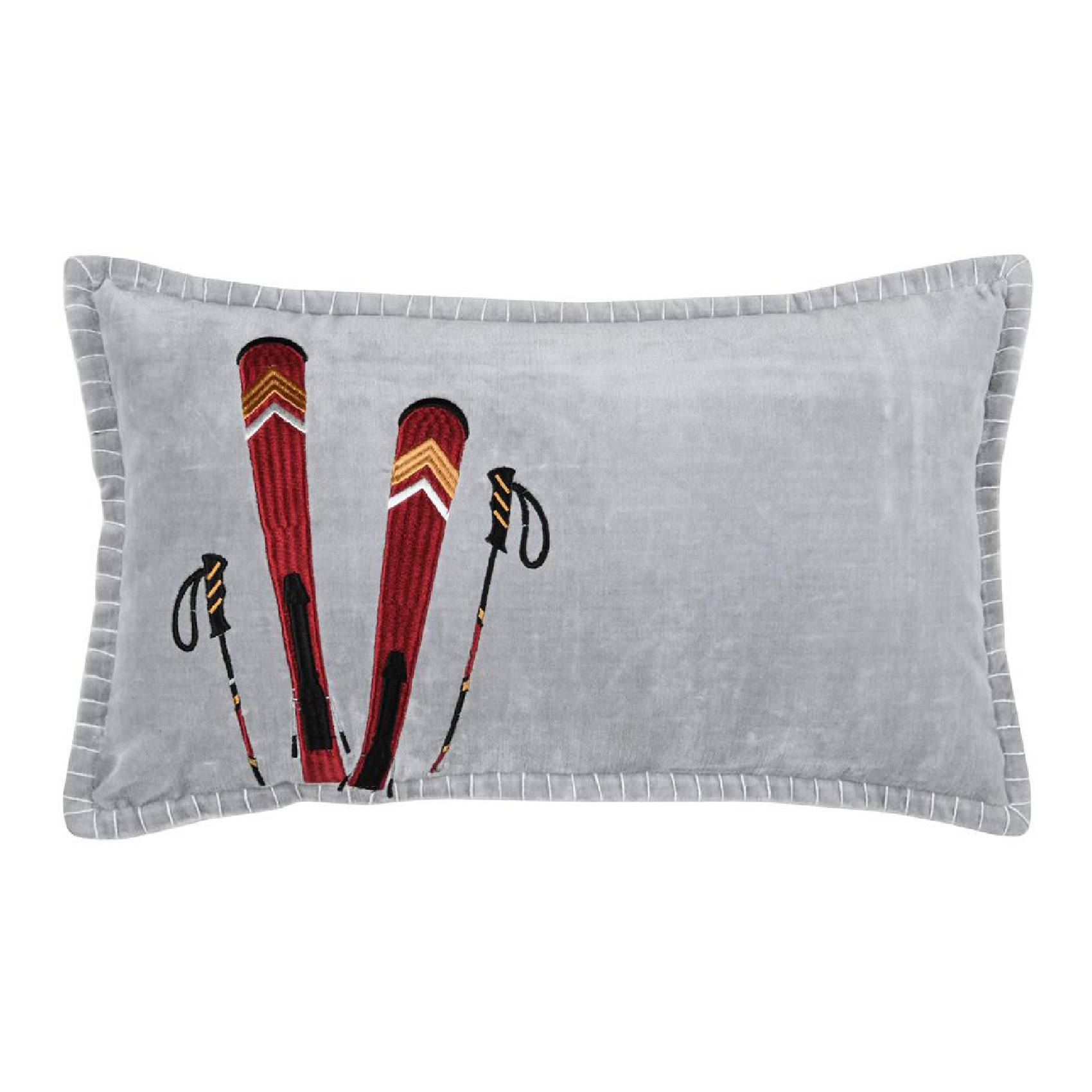 Lovely Casa - Coussin rectangulaire ski en velours - LOVELY CASA - Coton/Velours - Gris - Imagen 1