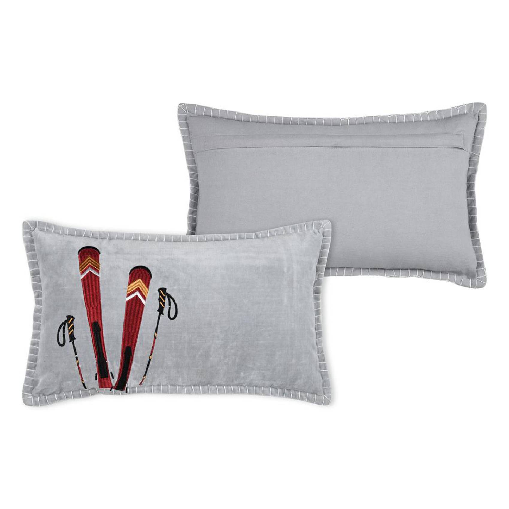 Lovely Casa - Coussin rectangulaire ski en velours - LOVELY CASA - Coton/Velours - Gris - Imagen 3