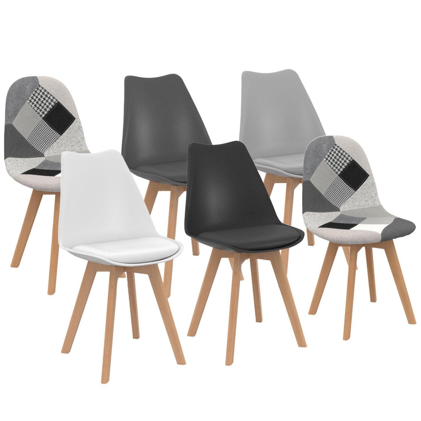 Lot De 4 Chaises Scandinaves SARA - Couleurs Mix Gris Foncé, Clair, Blanc, Noir, Marque IDMarket