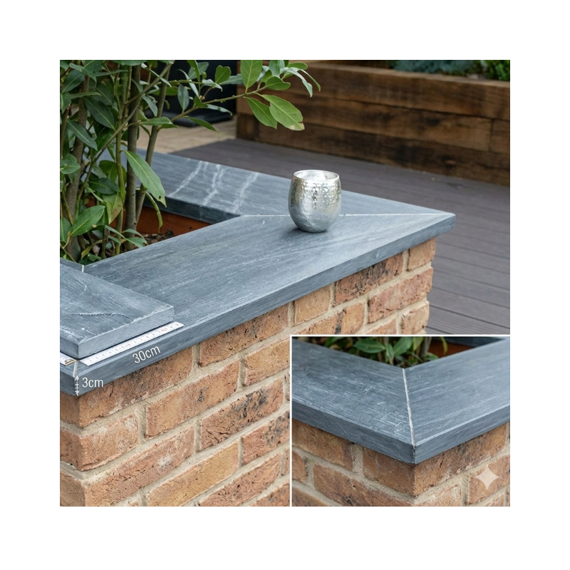 Jardinex - Couvre mur plat ardoise brossée 100 x 30 x 3 cm - Gris  (Lot de 3) - Jardinex - Imagen 3