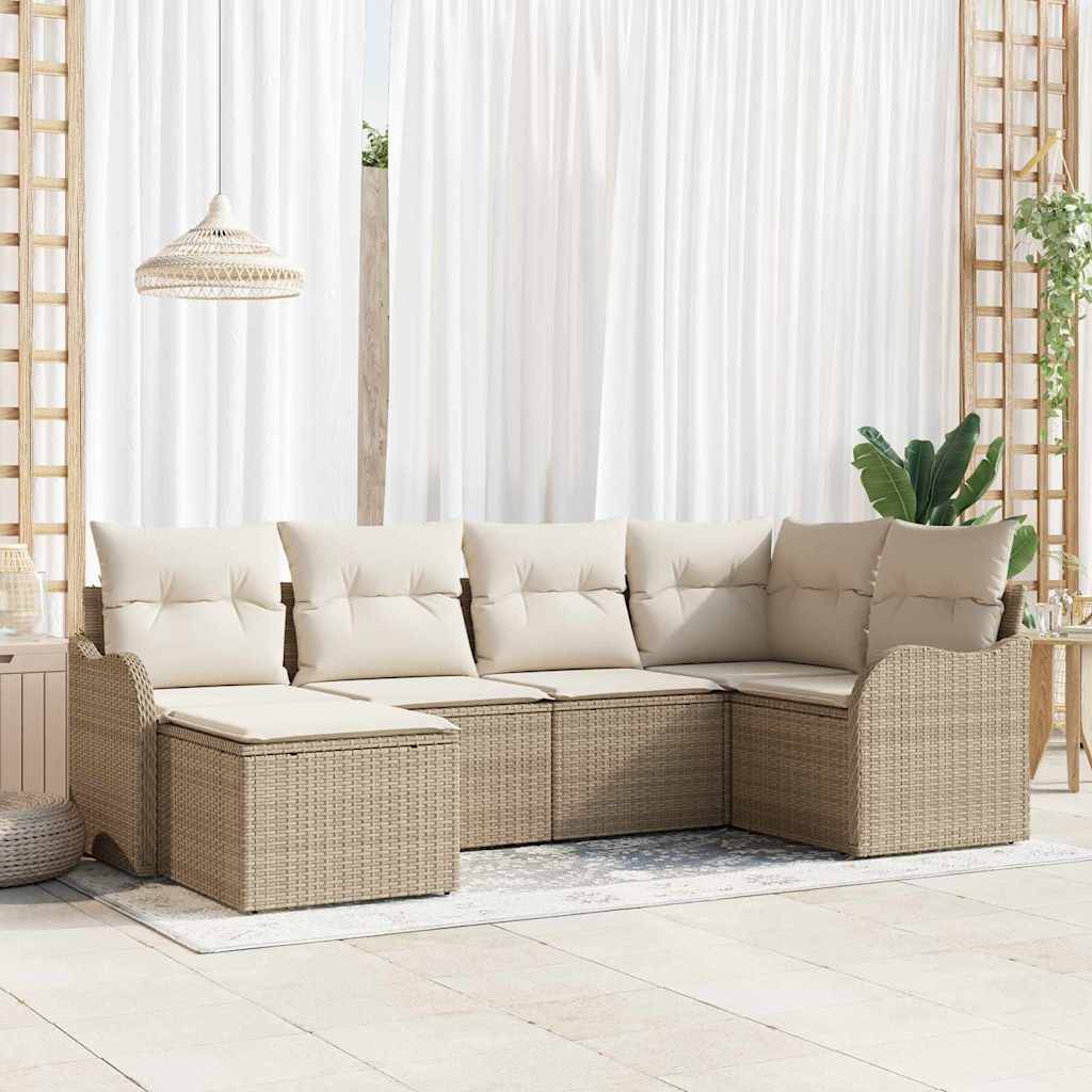ComfortXL - Salon de Jardin 6 Places Polyrotin Tressé Main Modulable avec Pouf pour Patio Beige – ComfortXL Outdoor Living - Image 1