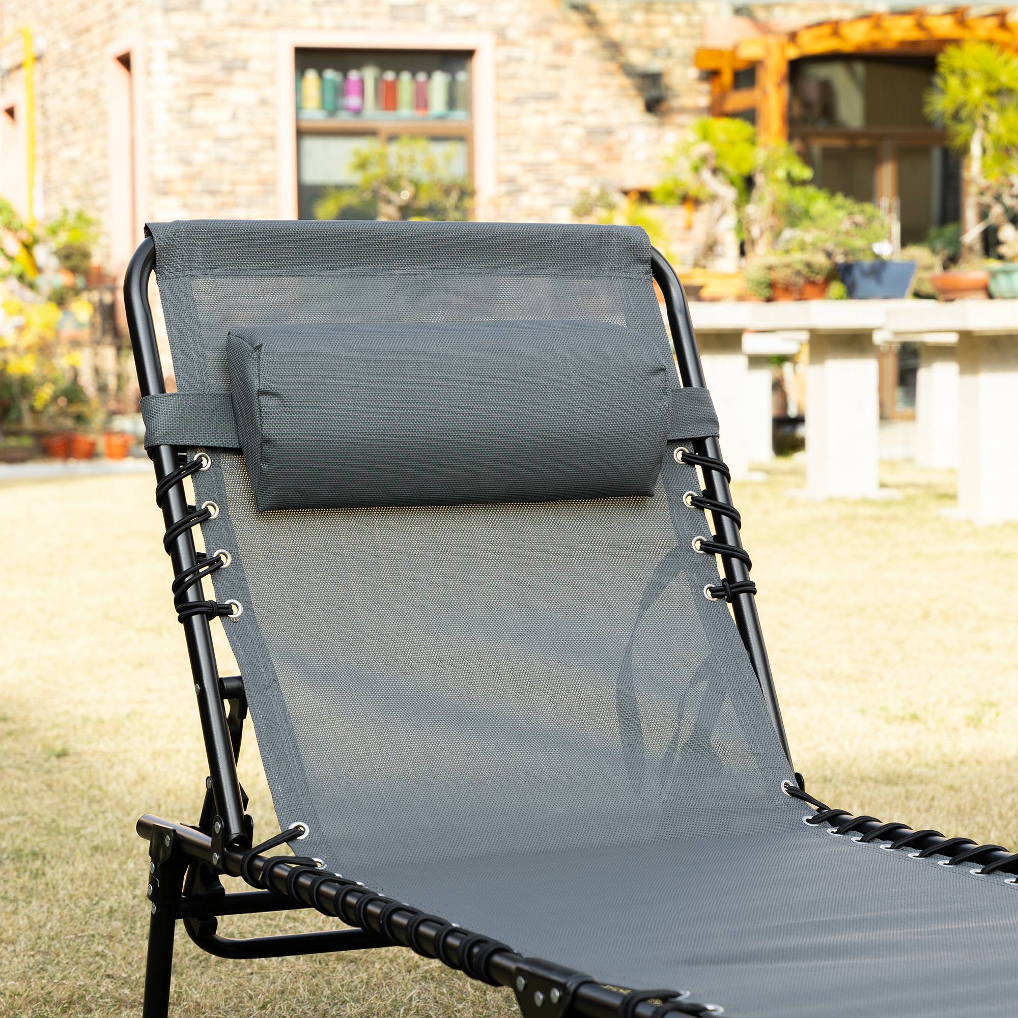 Bain de soleil de jardin acier pour extérieur pliant dossier 5 niveaux coussin gris - ComfortXL Outdoor Living - Image 10